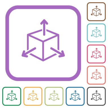 Ölçeklenebilirlik basit simgeleri beyaz arkaplanda renkli yuvarlak kare çerçeveler