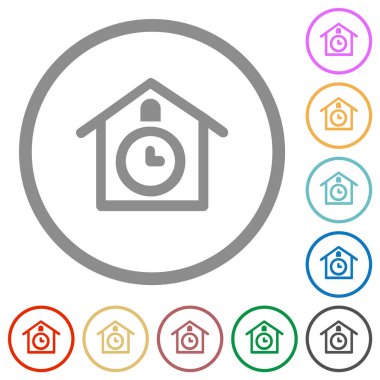 Guguklu saat beyaz arkaplanda yuvarlak ana hatlarla düz renk simgelerini çizer