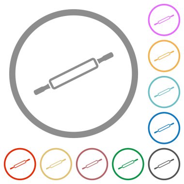 Yuvarlanan pin ana hatları düz renk simgeleri beyaz arkaplan üzerinde yuvarlak ana hatlar