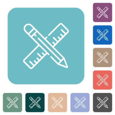 Kalem ve cetvel, renkli yuvarlak kare arkaplan üzerine beyaz düz simgeler çizer