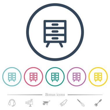 Dolap taslağı düz renk simgeleri yuvarlak hatlarda dosyalanır. 6 bonus simgesi dahil.