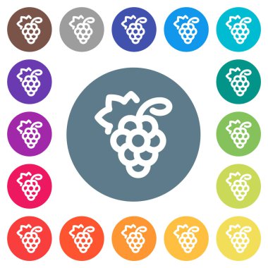 Üzümler yuvarlak renkli arka planlarda düz beyaz simgeler çiziyor. 17 arkaplan renk varyasyonu dahil.