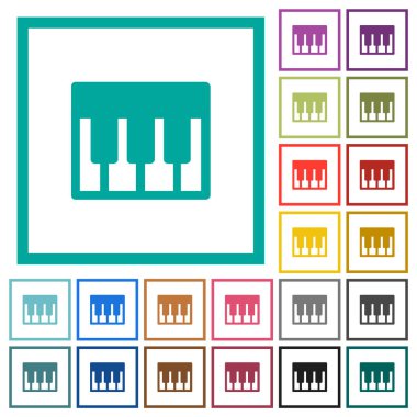 Piyano klavyesi düz renk simgeleri beyaz arkaplanda çeyrek çerçeve ile