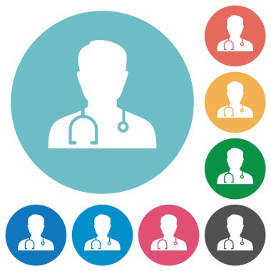 Doktor avatar düz beyaz simgeler yuvarlak renk arkaplan