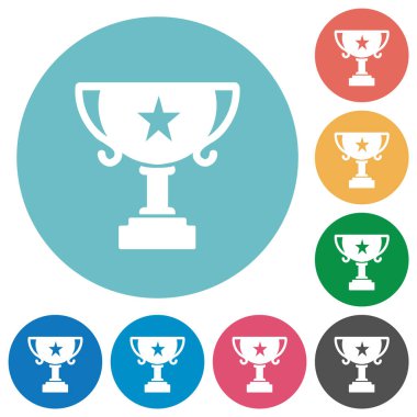 Yuvarlak arkaplan üzerinde düz beyaz simgeler bulunan ödül kupası