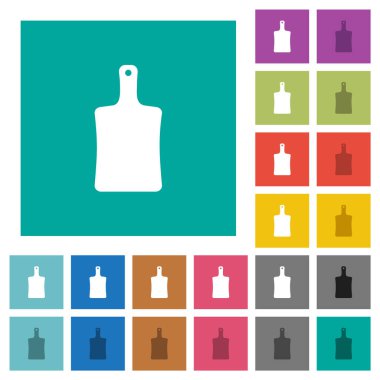 Sade kare arkaplanlarda çok renkli düz simgeler kesiliyor. Uçan veya etkin efektler için beyaz ve koyu simge varyasyonları.