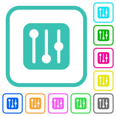 Beyaz arkaplan üzerindeki eğimli sınırlarda katı canlı düz simgeler dengeleyici