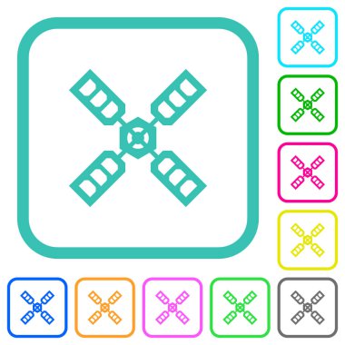 Beyaz arka plan üzerinde eğri sınırları uydu canlı renkli düz simgeler