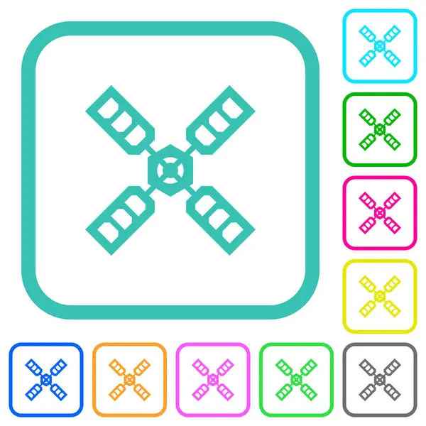 Beyaz arka plan üzerinde eğri sınırları uydu canlı renkli düz simgeler