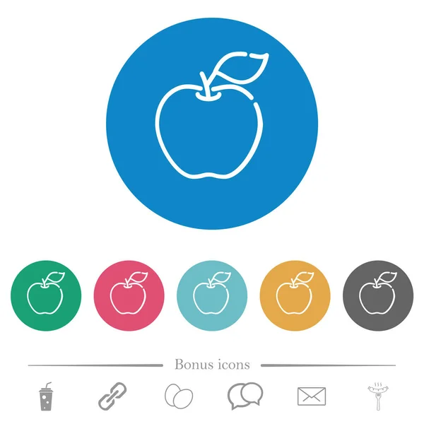 Apple Omtrek Platte Witte Pictogrammen Ronde Kleur Achtergronden Bonus Symbolen Vectorbeelden