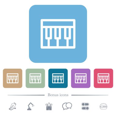 Piyano klavyesi yuvarlak kare arkaplan üzerine beyaz düz simgeler çiziyor. 6 bonus simgesi dahil