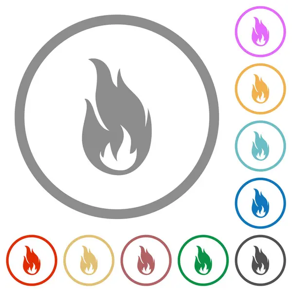 Fire Flame Flat Color Icons Outlines White Background — Stock Vector