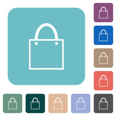 Alışveriş çantası yuvarlak kare arkaplan üzerinde beyaz düz simgeler ana hatları