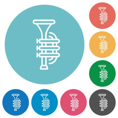 Trompet ana hatları yuvarlak renk arkaplan düz beyaz simgeler