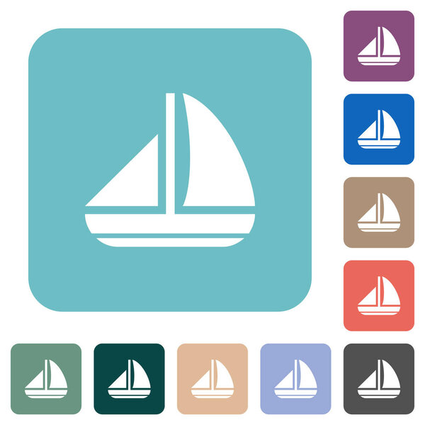 Sailing boat solid white flat icons on color rounded square backgrounds