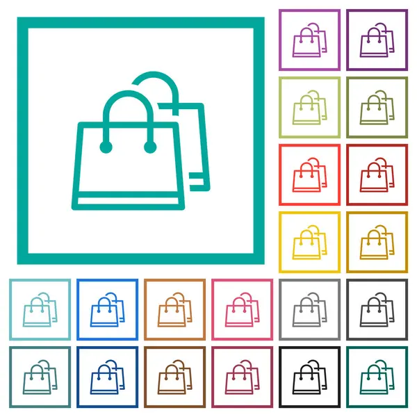 Due Shopping Bags Delineano Icone Colori Piatte Con Cornici Quadrante Illustrazioni Stock Royalty Free