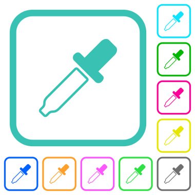 Beyaz arkaplan üzerinde eğri kenarlıklarda Pipette canlı renkli düz simgeler