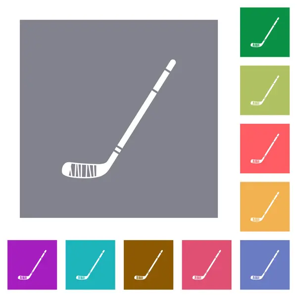 Hielo Palo Hockey Iconos Planos Sobre Fondos Cuadrados Color Simple Vectores de stock libres de derechos