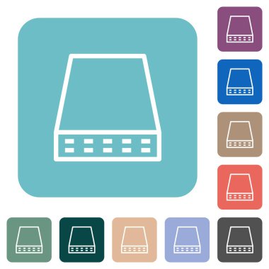 Bilgisayar veri depolama ana hatları beyaz düz simgeler üzerinde yuvarlak kare arkaplan