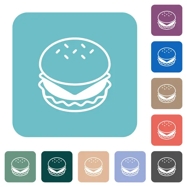 Cheeseburger Blanc Icônes Plates Sur Fond Carré Arrondi Couleur — Image vectorielle