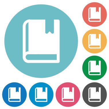 Yuvarlak renk arkaplan üzerinde düz beyaz simgelere sahip kitap