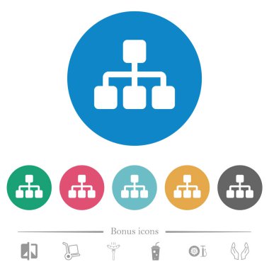 Ağ bağlantıları düz beyaz simgeleri yuvarlak renkli arka planlar üzerinde. 6 bonus simgeler dahil.