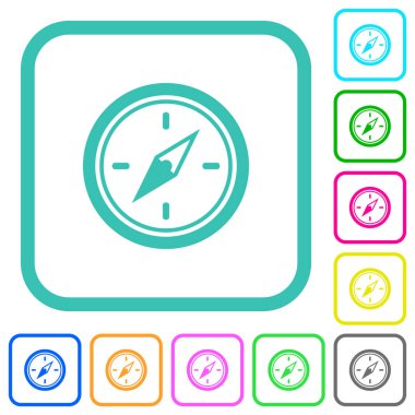 Compass vivid colored flat icons in curved borders on white background clipart