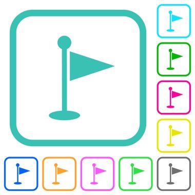 Beyaz zemin üzerinde eğri kenarlı düz simgelerde katı renkli golf bayrağı