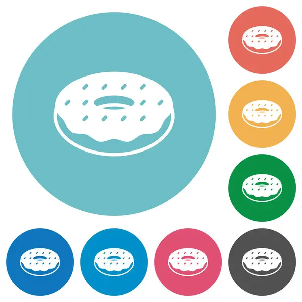 Donut Iconos Blancos Planos Sobre Fondos Color Redondo — Archivo Imágenes Vectoriales