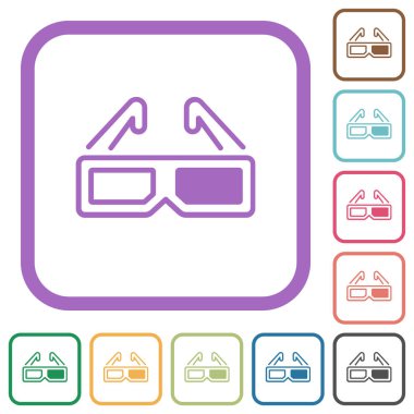 Retro 3d gözlükler beyaz arkaplan üzerinde renkli yuvarlak kare çerçeveler halinde basit simgeleri değiştirir
