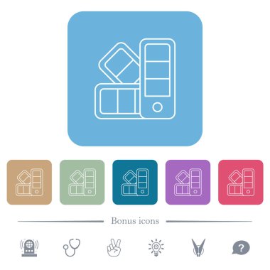 Renkli palet ana hatları yuvarlak kare arkaplan üzerine beyaz düz simgeler. 6 bonus simgesi dahil