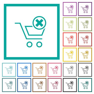 Cart cancel outline flat color icons with quadrant frames on white background clipart