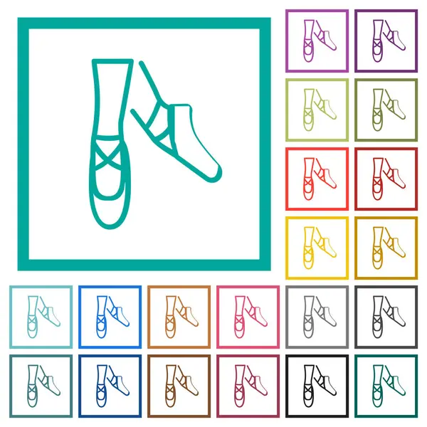 Chaussures Ballet Contour Des Icônes Couleur Plate Avec Cadres Quadrants — Image vectorielle