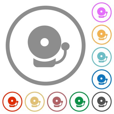 Yangın alarmı düz düz renk simgeleri beyaz arkaplanda yuvarlak ana hatlar