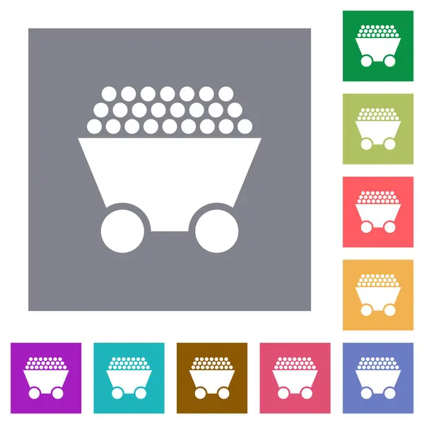 Packed Mine Cart Flat Icons Simple Color Square Backgrounds — Stock Vector