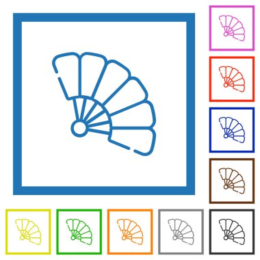 Beyaz arkaplanda kare çerçeveler halinde katlanan yelpaze ana hatları düz renk simgeleri