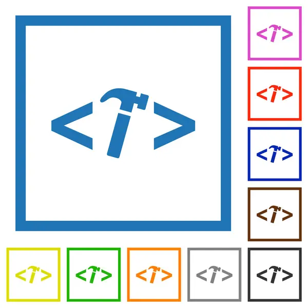 Desarrollo Web Con Iconos Color Plano Martillo Marcos Cuadrados Sobre Ilustración De Stock