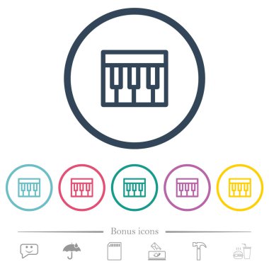 Piyano klavyesi yuvarlak hatlarda düz renk simgeleri çiziyor. 6 bonus simgesi dahil.