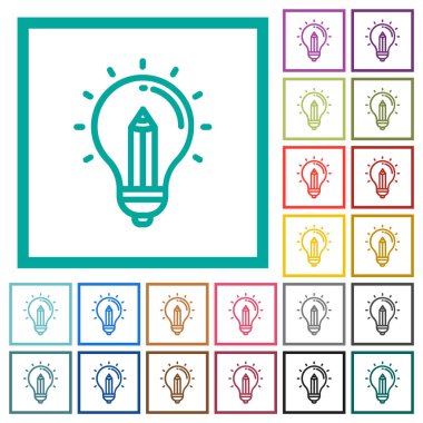 Smart idea pencil outline flat color icons with quadrant frames on white background clipart