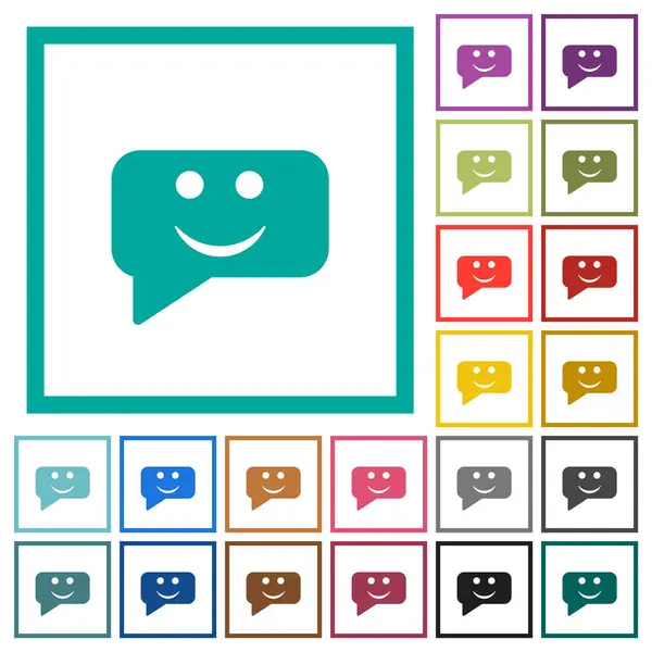 Cuadrado Redondeado Sonriente Burbuja Chat Iconos Color Plano Sólido Con Ilustraciones de stock libres de derechos