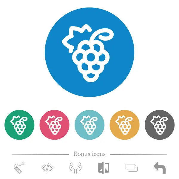 葡萄在圆形的色彩背景上勾画出扁平的白色图标 包括6个奖金图标 免版税图库插图