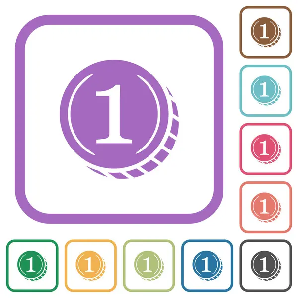 Coin Number One Simple Icons Color Rounded Square Frames White Vectorbeelden