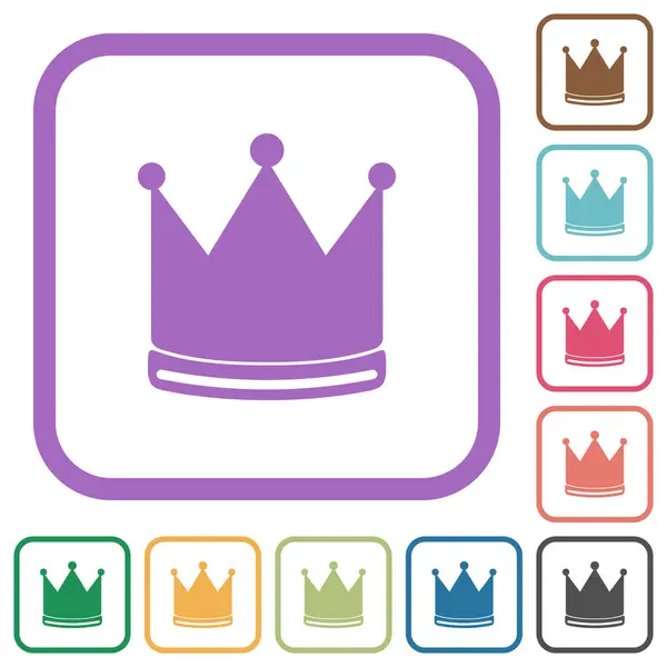 白色背景上彩色圆形正方形框架中的皇冠简单图标 免版税图库插图