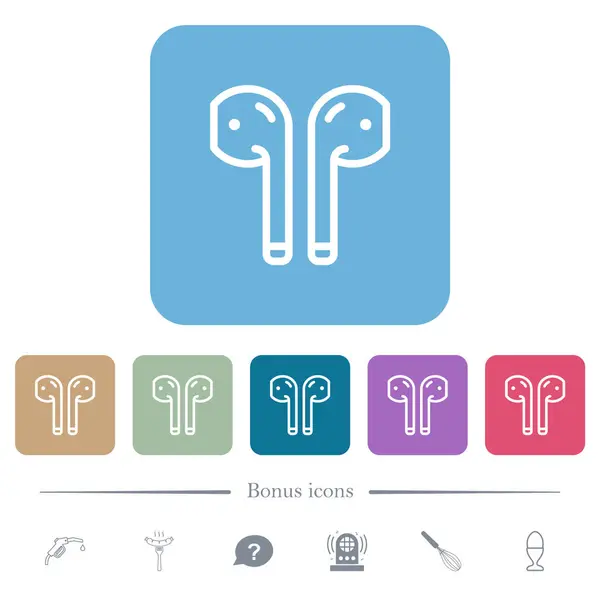 Wireless Earphones Outline White Flat Icons Color Rounded Square Backgrounds Vectorbeelden