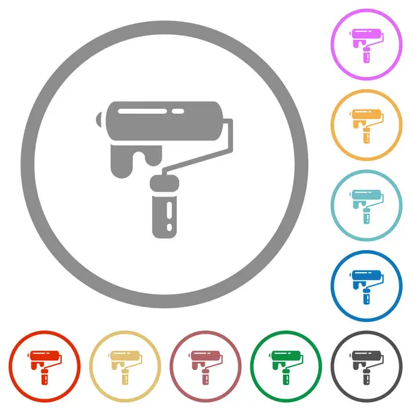 Painting Paint Roller Flat Color Icons Outlines White Background ストックベクター