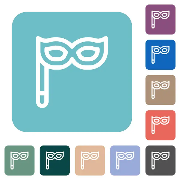 Masquerade Mask Stick Outline White Flat Icons Color Rounded Square — Stock Vector