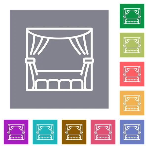 剧场舞台帷幕座位在简单的色彩正方形背景上勾勒出平面图标 图库插图