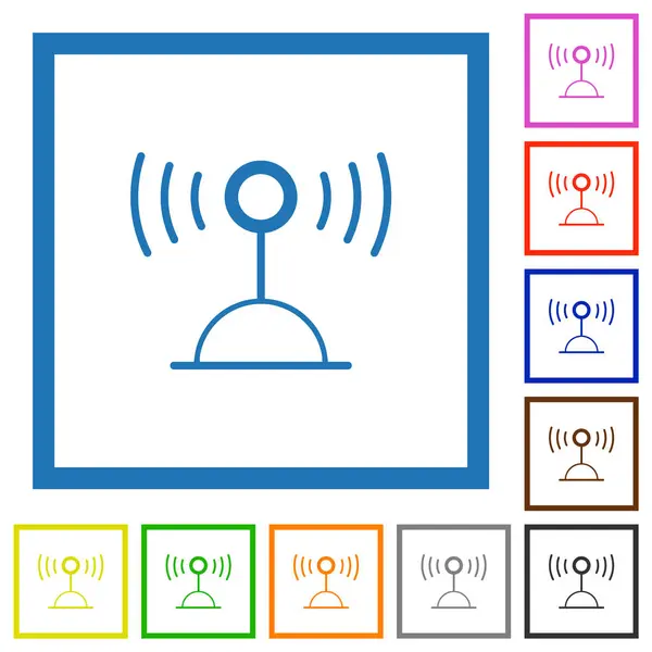 无线电发射机在白色背景上以正方形框架勾画出扁平的彩色图标 免版税图库插图