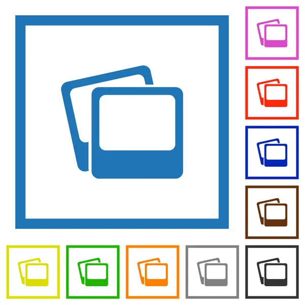 白色背景上正方形相框中的Poraroid相框平面彩色图标 图库插图