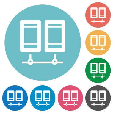 Ağ sunucuları yuvarlak renk arkaplanındaki düz beyaz simgeleri çizer